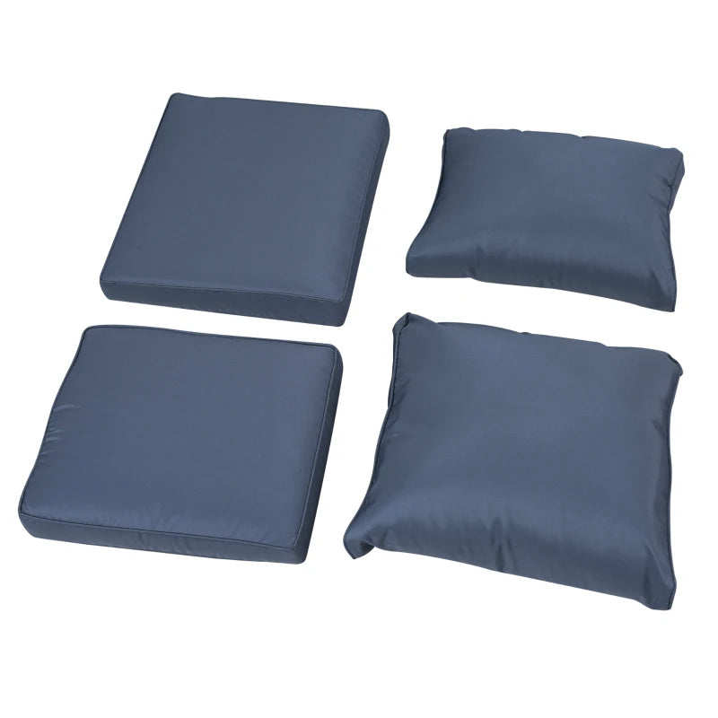 Meubles de patio avec coussins, 6 pièces en osier PE, ensemble de conversation avec un canapé à trois places, 2 chaises inclinables, 2 repose-pieds et une table, bleu foncé