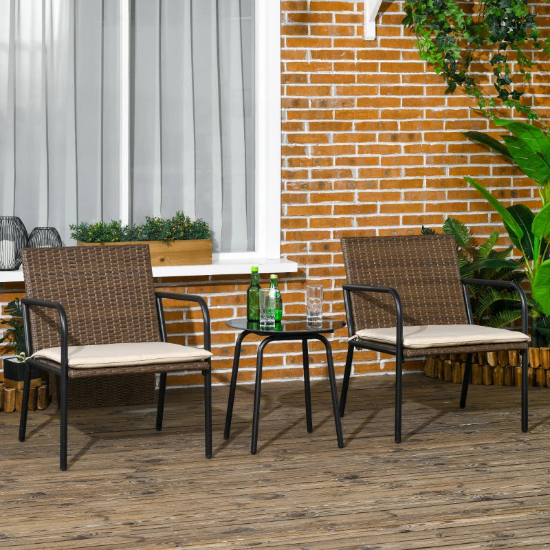 Ensemble de meubles d'extérieur en osier, 3 pièces, avec coussins doux, Table basse en verre trempé pour jardin, arrière-cour, kaki