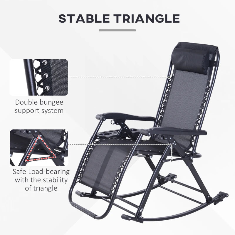 Chaise longue inclinable réglable 2 en 1 à gravité zéro, fauteuil de jardin inclinable et à bascule, chaise longue pliable, siège de sieste avec appui-tête et plateau noir