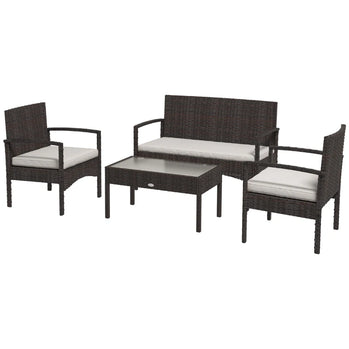Ensemble de meubles de patio de 4 pièces avec canapé de causeuse, fauteuils, table en verre, canapé de conversation en osier extérieur,