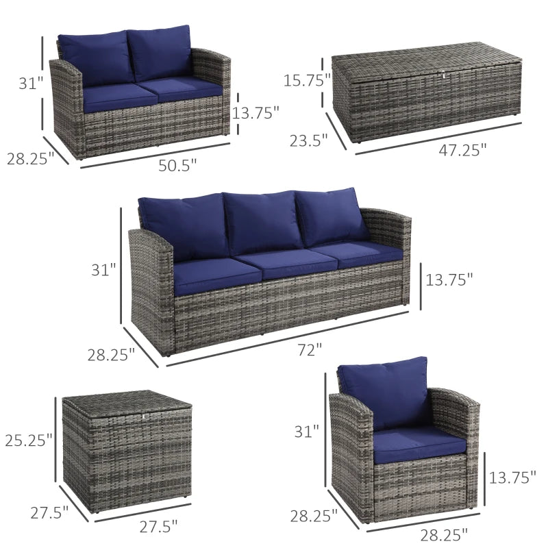 Ensemble de canapé d'extérieur en osier et rotin, 6 pièces, ensemble de meubles de conversation de Patio sectionnel avec Table de rangement et coussin