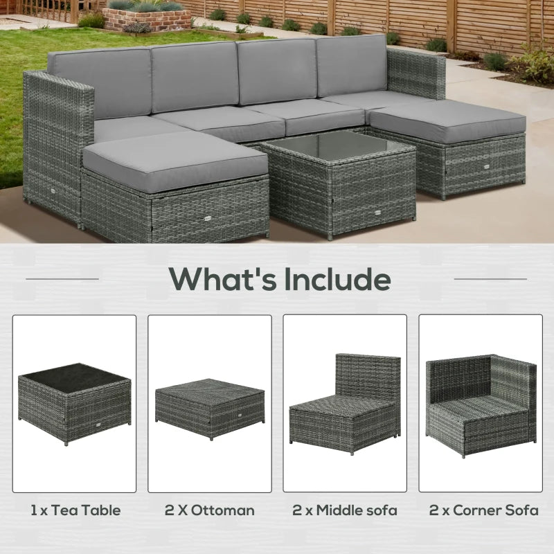 Ensemble sectionnel en rotin et osier, 7 pièces, pour Patio extérieur, canapé, Table, repose-pieds, meubles de jardin avec coussins, gris