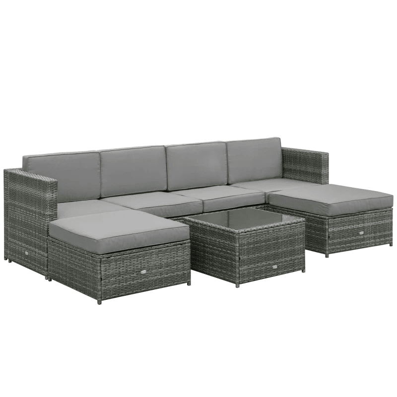 Ensemble sectionnel en rotin et osier, 7 pièces, pour Patio extérieur, canapé, Table, repose-pieds, meubles de jardin avec coussins, gris