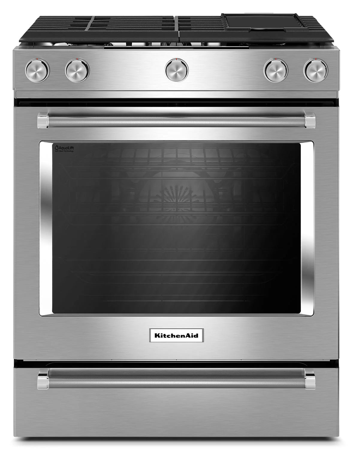 Cuisinière KitchenAid 30" 7,1 pi³ Hybride Gaz/Élec. Encastrée Tiroir Cuisson Inox YKSDB900ESS