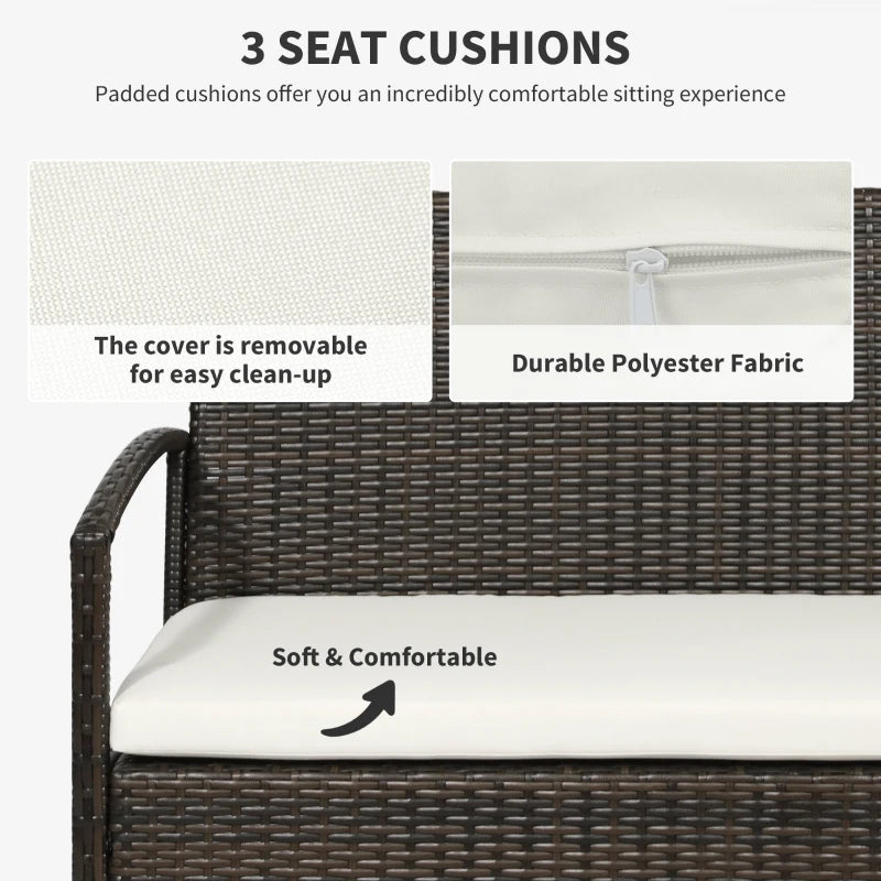 Ensembles de meubles de patio 4 pièces avec une causeuse, deux fauteuils et une table basse, ensemble de conversation en plein air avec table en verre et coussins blanc crème