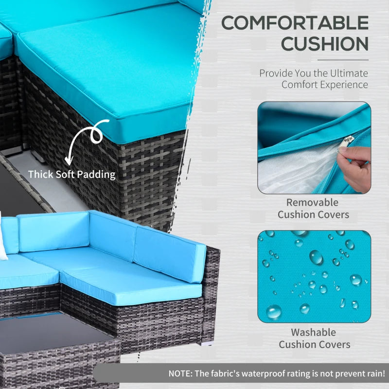 Ensemble de canapés de patio sectionnels en osier d'extérieur, 7 pièces