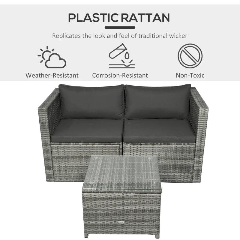 Ensemble de bistro en rotin PE, 3 pièces, fauteuil rembourré, canapé et Table basse, mobilier d'extérieur