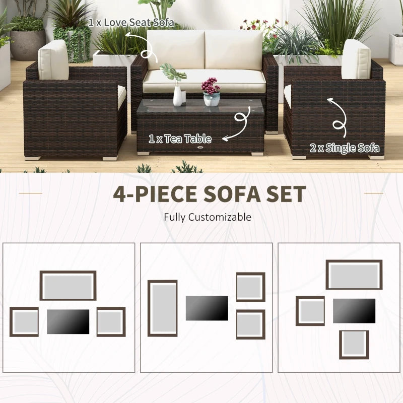 Mobilier d'extérieur avec table, meubles en osier avec causeuse et 2 chaises pour jardin, bord de piscine, marron mélangé et kaki