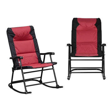 Ensemble de chaises à bascule pliantes, lot de 2 chaises à bascule rembourrées avec accoudoirs, rouge et noir