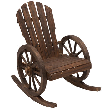 Chaise à bascule Adirondack en bois pour terrasse, fauteuil à bascule d'extérieur avec design à lattes et accoudoirs à roulettes pour porche, bord de piscine ou jardin, marron rustique