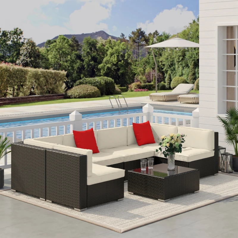 Ensemble sectionnel de jardin en osier, 7 pièces, avec Table à thé, Patio, canapé de salon en rotin avec coussin pour l'extérieur