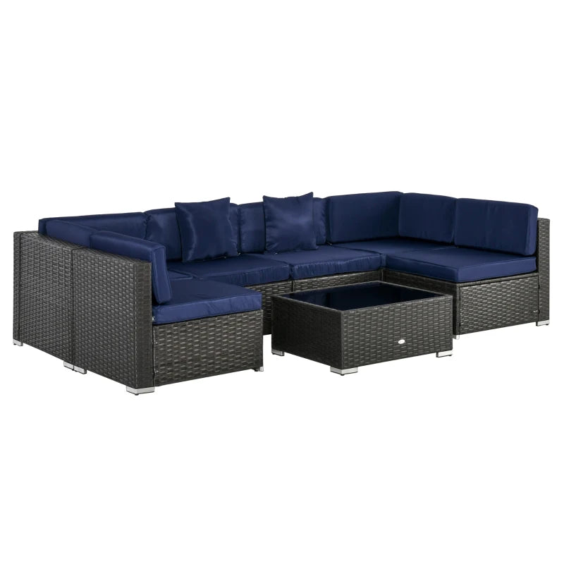 Ensemble de meubles de patio 7 pièces, ensemble de conversation en plein air en rotin, ensemble de canapé de jardin en osier, meubles sectionnels, bleu marine
