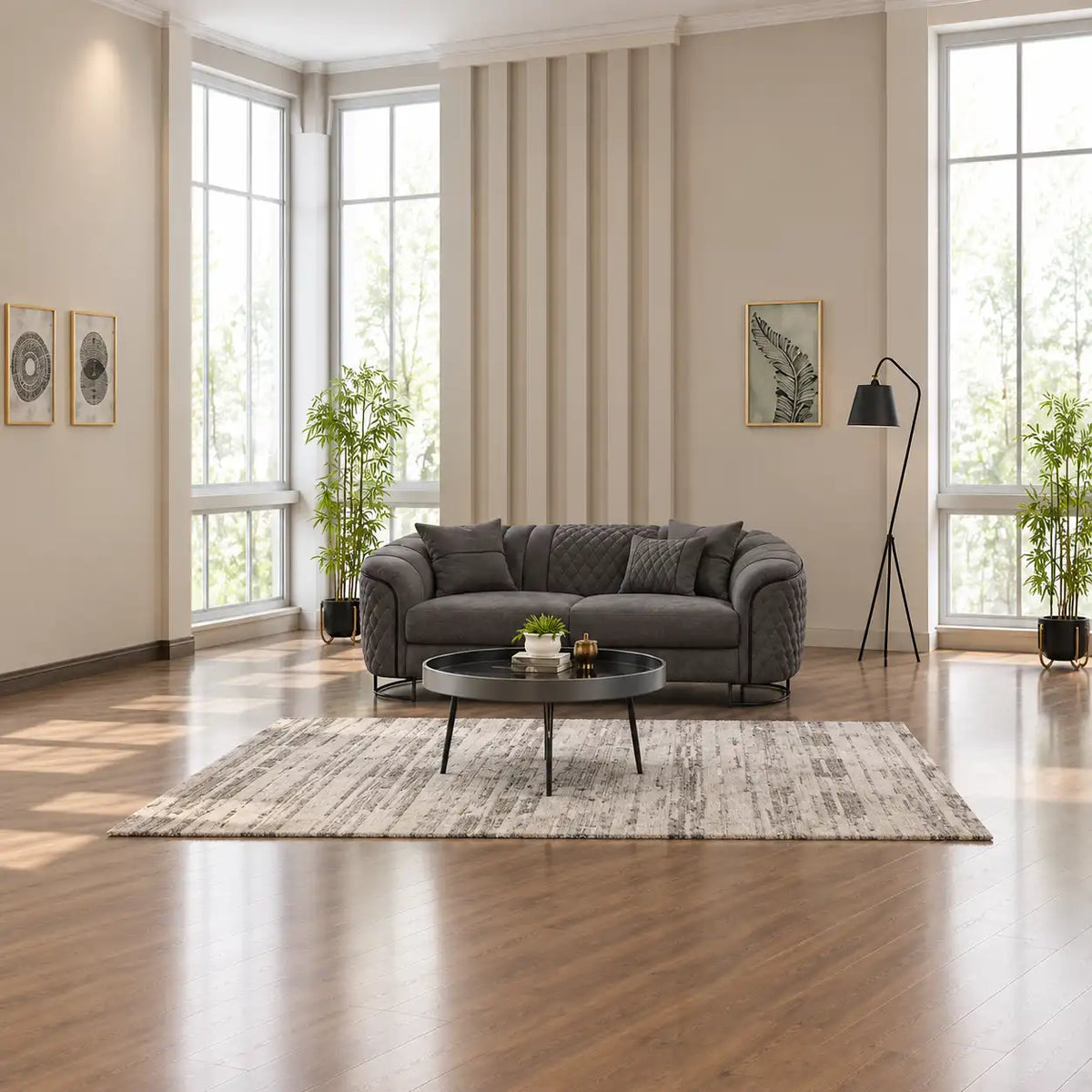 Causeuse Confort Victoria Tissu Gris et Noir