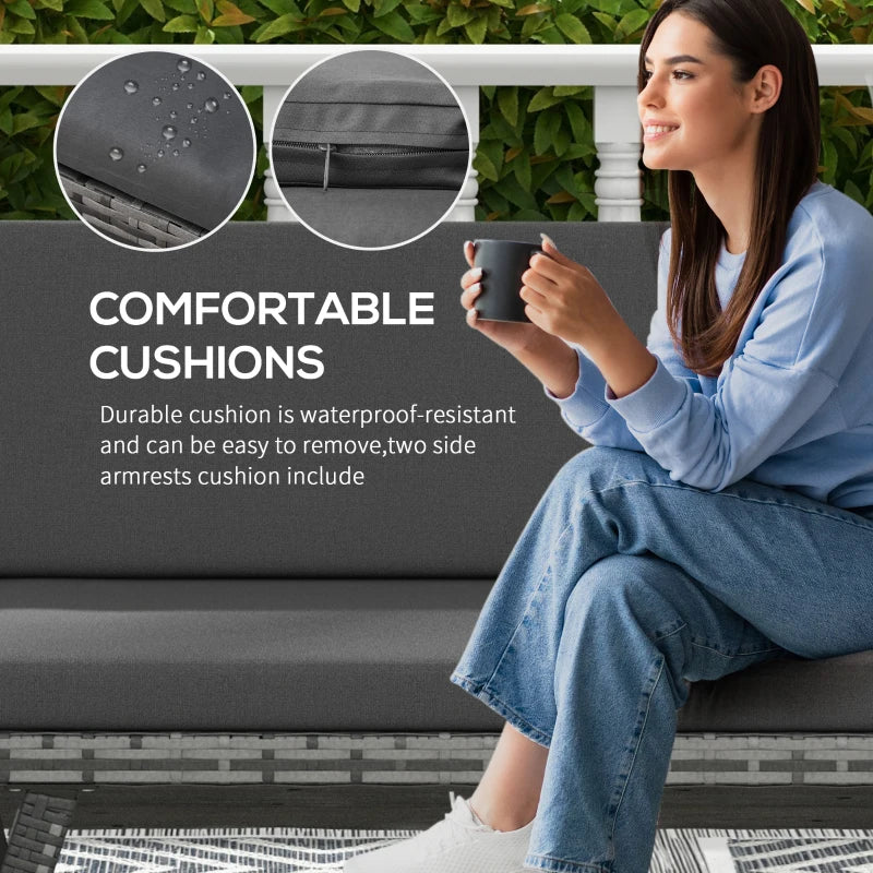 Causeuse convertible en osier, chaise longue de patio grise