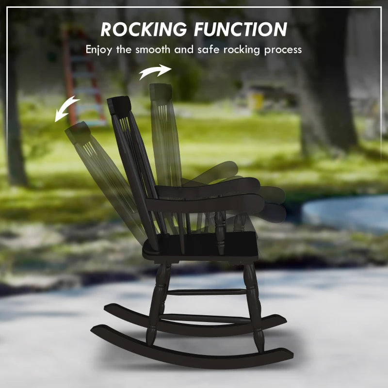 Chaises à bascule d'extérieur avec dossier haut, résistantes au jaunissement et aux UV, chaise à bascule en bois pour porche, jardin, balcon, noir