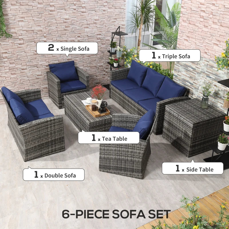 Ensemble de canapé d'extérieur en osier et rotin, 6 pièces, ensemble de meubles de conversation de Patio sectionnel avec Table de rangement et coussin