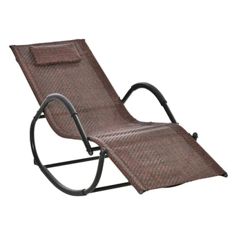 Chaise longue à bascule Zero Gravity, balancelle de patio avec oreiller amovible, siège inclinable pour intérieur et extérieur, texteline respirante, marron