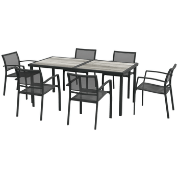 Ensemble de salle à manger d'extérieur 7 pièces avec 6 chaises empilables, table de patio et chaises avec dessus en plastique, dossier de siège en maille respirante