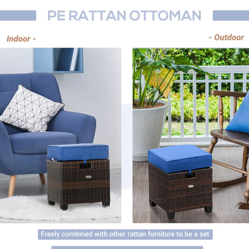 Ensemble de 2 ottomans de patio en osier, deux repose-pieds carrés en rotin PE avec coussin amovible, meubles librement combinés avec poignée pour arrière-cour, jardin, bord de piscine