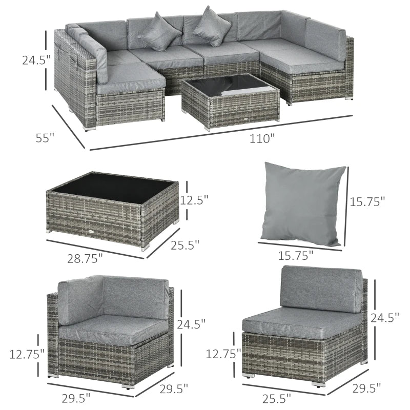 Ensemble de canapés de patio sectionnels en osier d'extérieur, 7 pièces