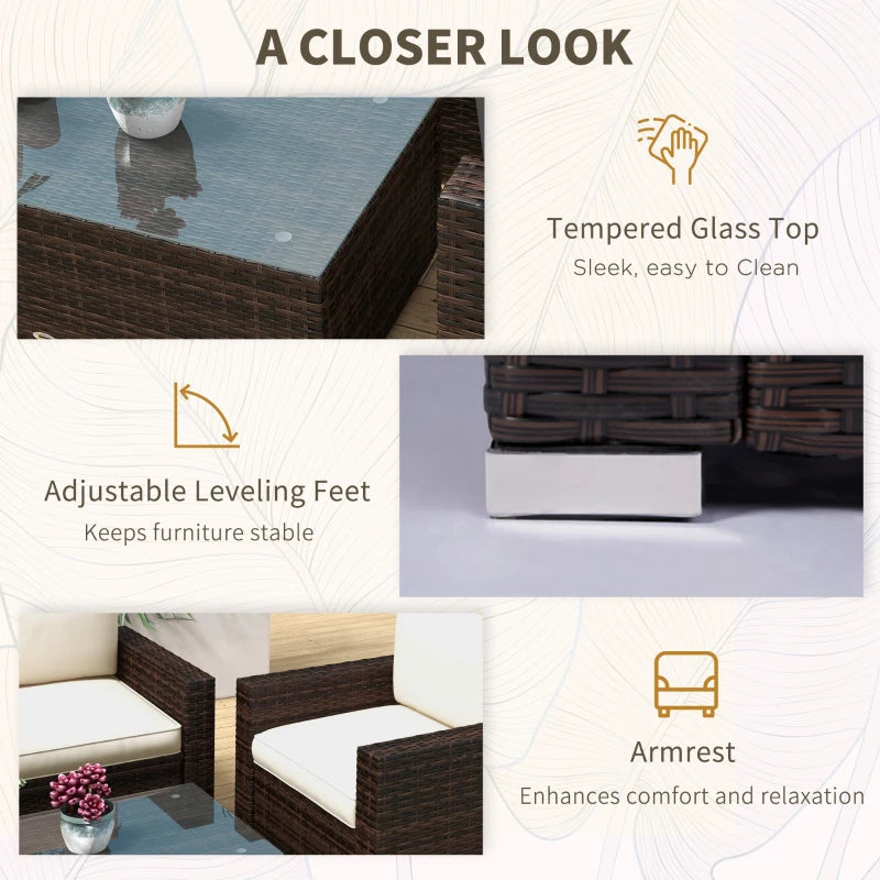 Mobilier d'extérieur avec table, meubles en osier avec causeuse et 2 chaises pour jardin, bord de piscine, marron mélangé et kaki