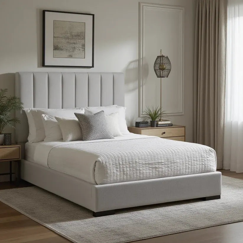 Lit King Rembourré Lit Matelassé en Lin Gris Channel Bed GY-BED-299K