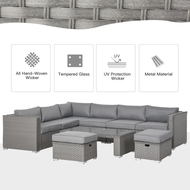 Ensemble de canapé d'angle en rotin, 6 pièces, meubles de véranda d'extérieur, gris