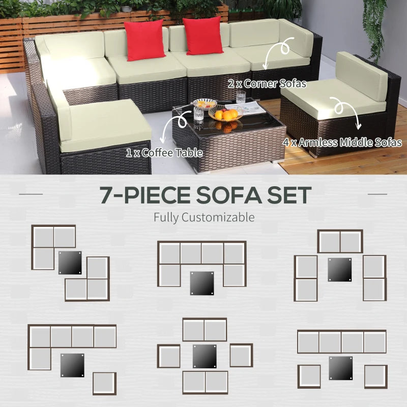 Ensemble de canapés de patio sectionnels en osier d'extérieur, 7 pièces
