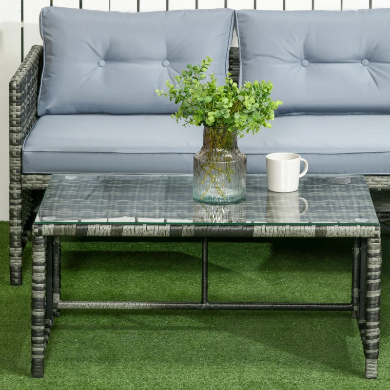 Ensemble de meubles de patio extérieur 3 pièces avec causeuse, chaise longue, table et coussins en verre trempé, ensemble de conversation sectionnel en osier et rotin pour jardin, gris