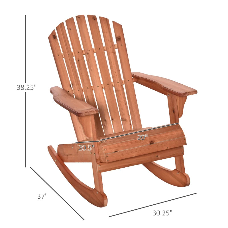 Chaise à bascule Adirondack Muskoka en bois avec design à lattes en bois, dossier en éventail et style rustique classique, teck
