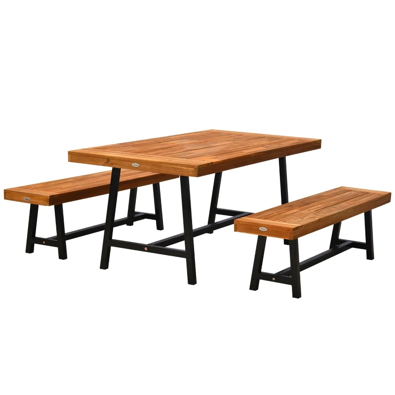 Ensemble de Table et banc de pique-nique d'extérieur de 71 pouces, ensemble de Table à bière rustique en bois d'acacia pour Patio, arrière-cour, bord de piscine, bois rouge naturel