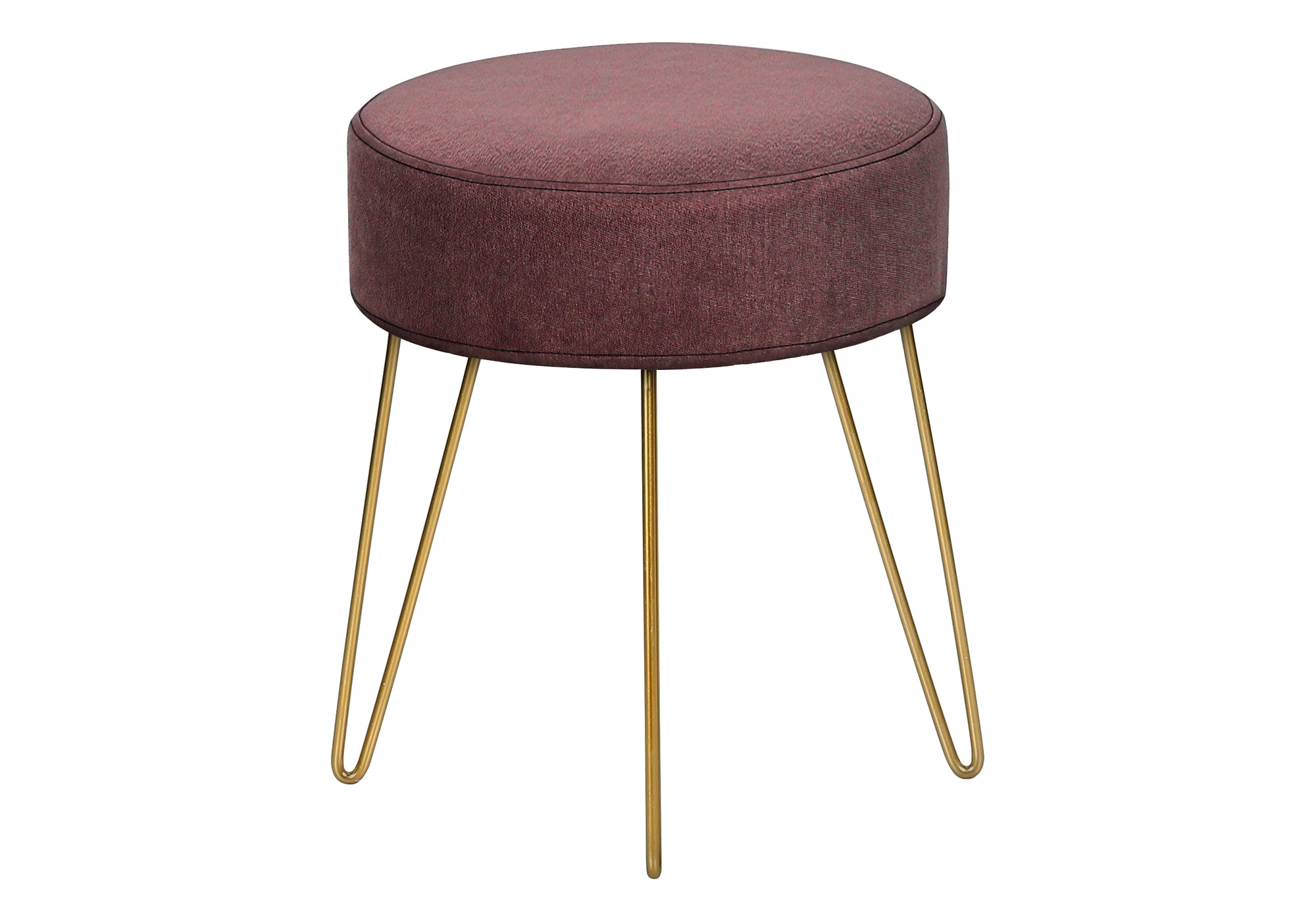 Pouf – tissu prune / pieds en métal doré :I 9001