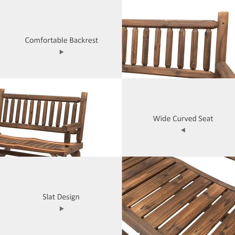 Bascule de patio en bois pour 2 personnes, chaise à bascule d'extérieur, banc à bascule de porche avec dossier et siège à lattes, couleur carbonisée