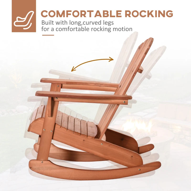 Chaise à bascule Adirondack Muskoka en bois avec design à lattes en bois, dossier en éventail et style rustique classique, teck