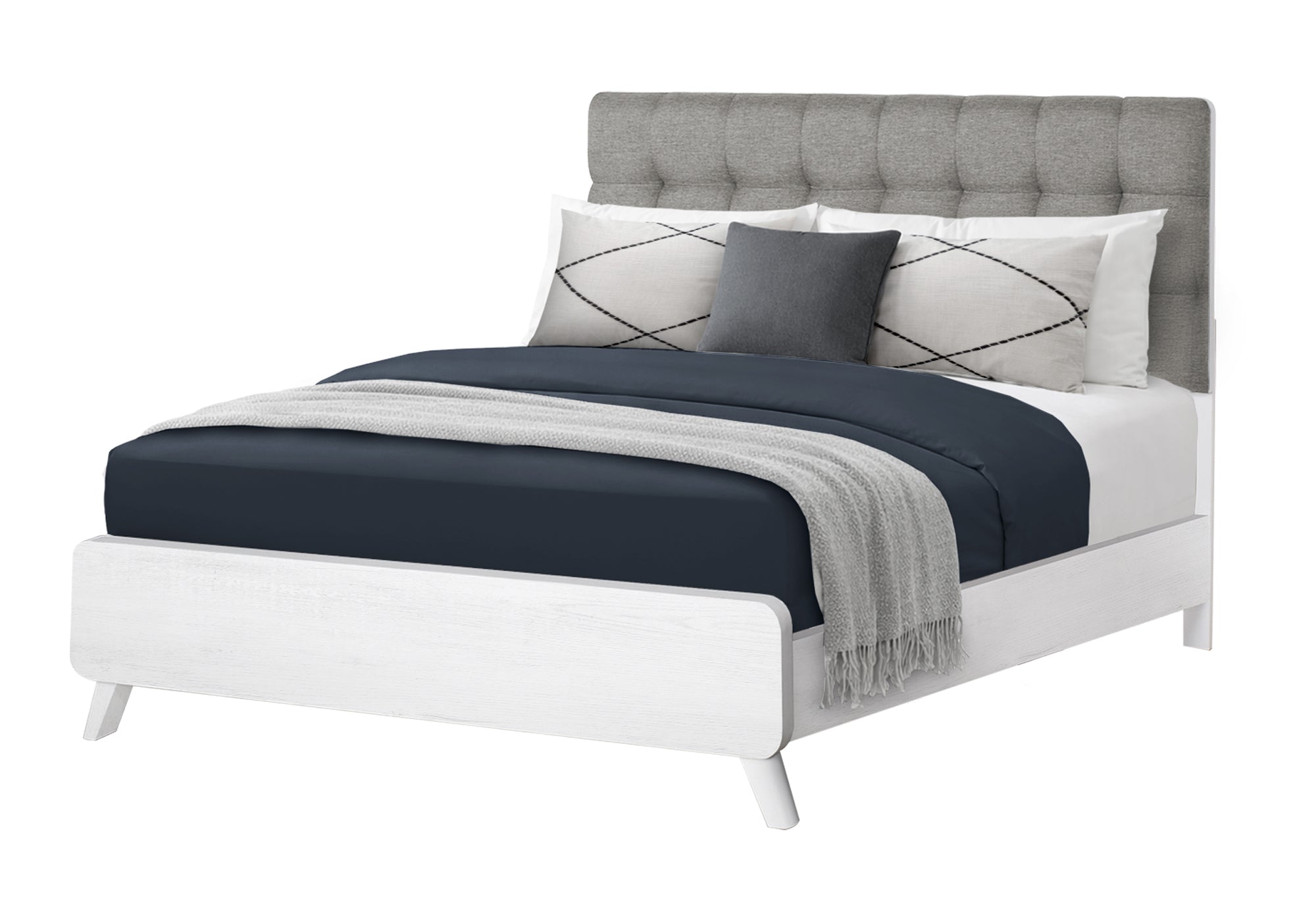 BEDROOM SET - QUEEN SIZE BED / GREY FABRIC WHITE OAK FINISH / I 5290Q