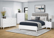 BEDROOM SET - QUEEN SIZE BED / GREY FABRIC WHITE OAK FINISH / I 5290Q