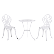 Ensemble bistro de patio 3 pièces, table et chaises de jardin en fonte d'aluminium avec trou pour parasol pour balcon, blanc