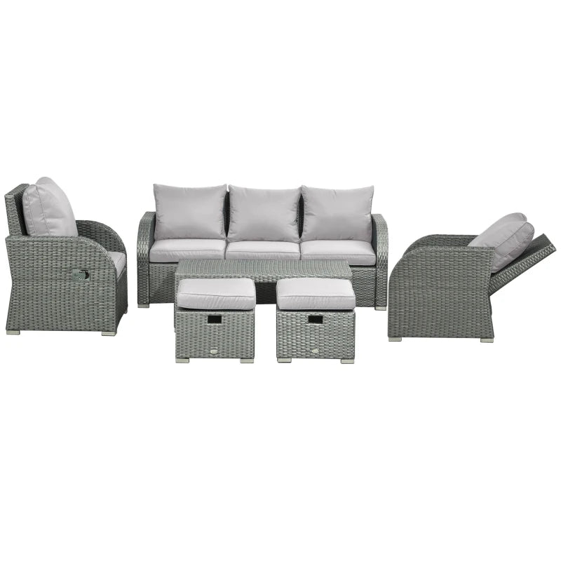 Ensemble de meubles de patio 6 pièces, meubles sectionnels d'extérieur en rotin avec fauteuil inclinable, pour pelouse, jardin et arrière-cour