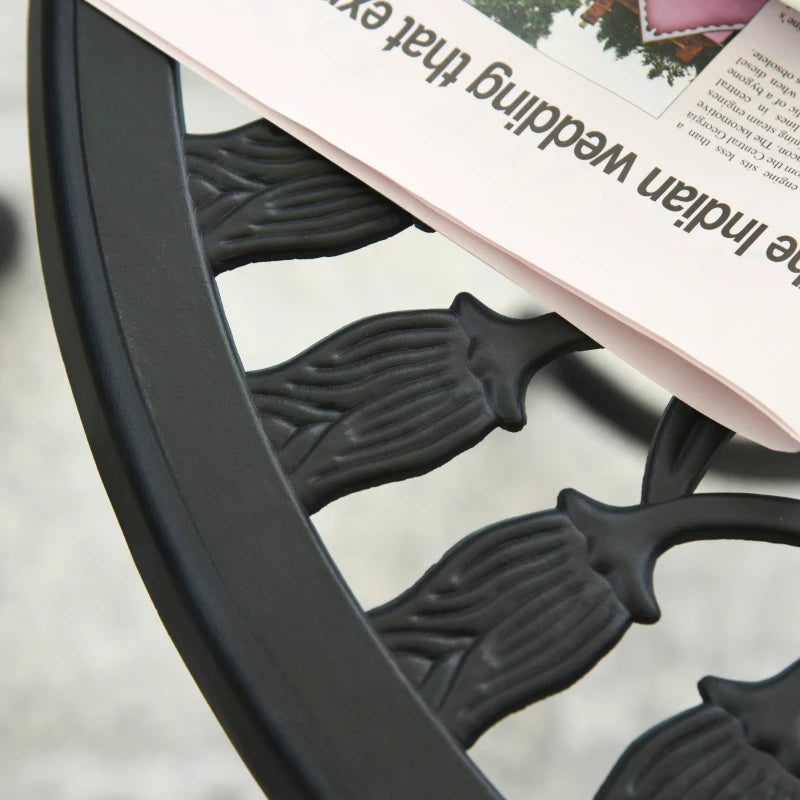 Ensemble bistro de Patio 3 pièces, Table et chaises de jardin en fonte d'aluminium avec trou pour parasol pour balcon, noir
