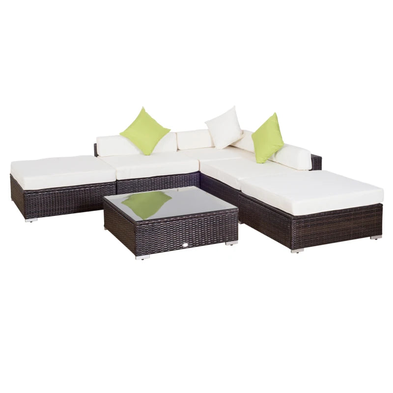 Ensemble de meubles de patio 6 pièces, ensemble de canapé sectionnel de jardin en osier de luxe, meubles de patio extérieur résistants à toutes les intempéries avec siège coussin pour porche, jardin, balcon au bord de la piscine