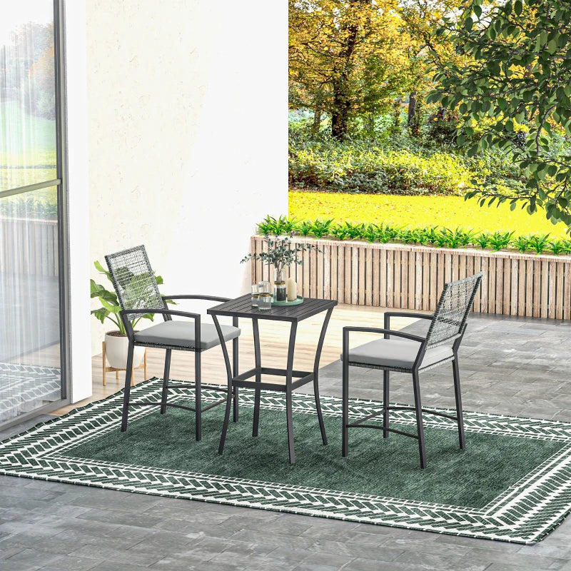 Table de bar de patio en rotin et chaises de bar avec coussins, meubles de bar pour la maison, 3 pièces