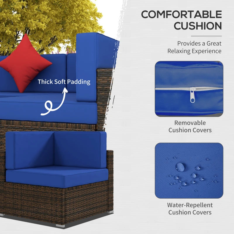 Ensemble de meubles de terrasse en osier 9 pièces avec coussin, bleu marine