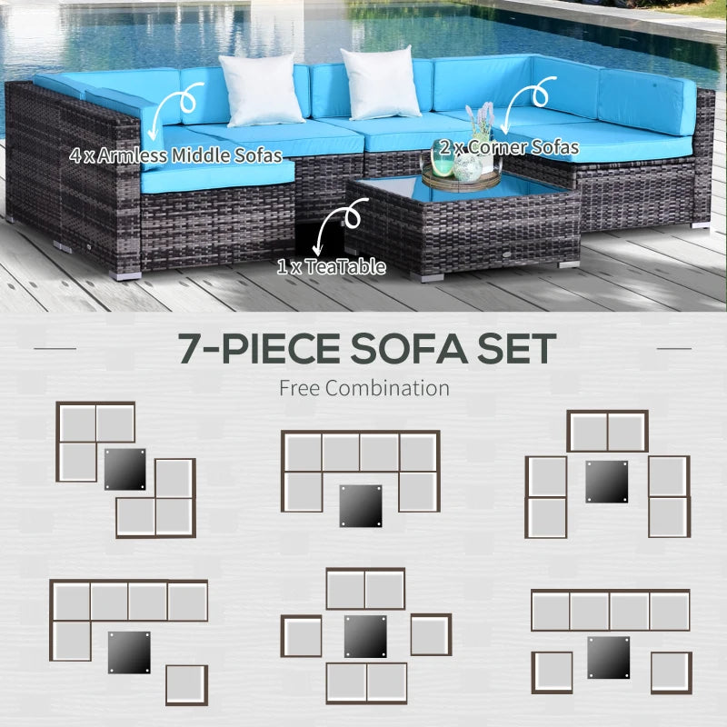 Ensemble de canapés de patio sectionnels en osier d'extérieur, 7 pièces