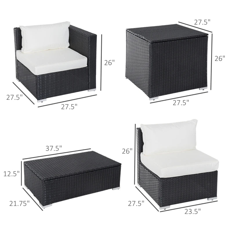 Ensemble de meubles de patio 6 pièces avec coussin, meubles de conversation sectionnels en osier et rotin PE, canapé avec table de rangement et table basse, beige