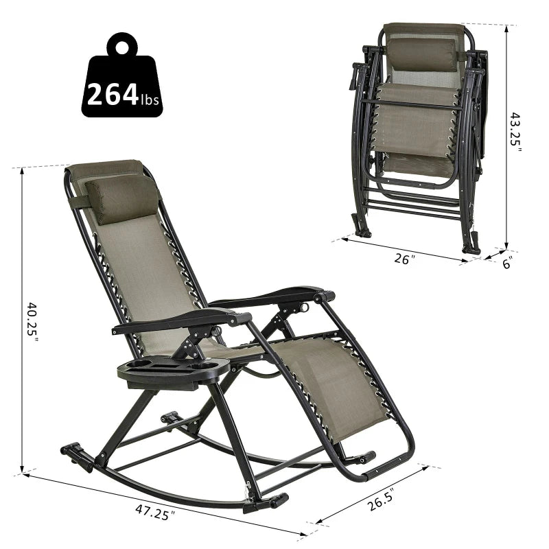 Chaise longue inclinable réglable 2 en 1 à gravité zéro, fauteuil de jardin inclinable et berçant, chaise longue pliable, siège de sieste avec appui-tête et plateau gris
