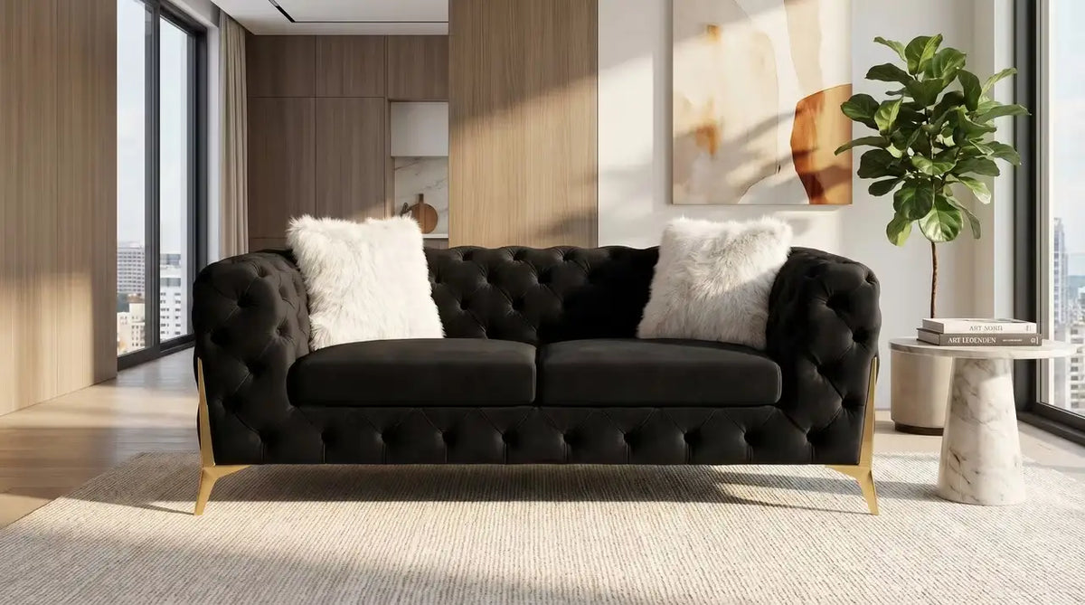 Premier Home Sheila Causeuse 2 Places en Velours Noir