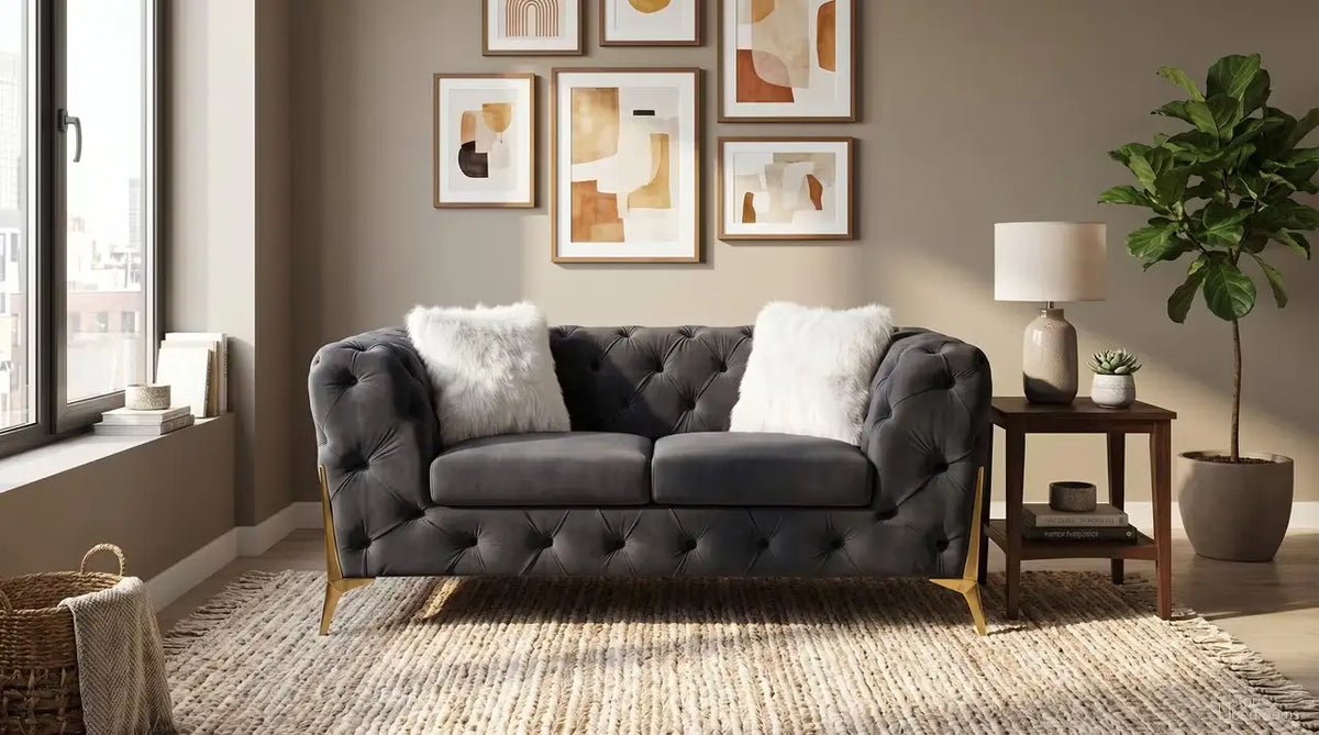 Premier Home Sheila Causeuse 2 Places en Velours Noir