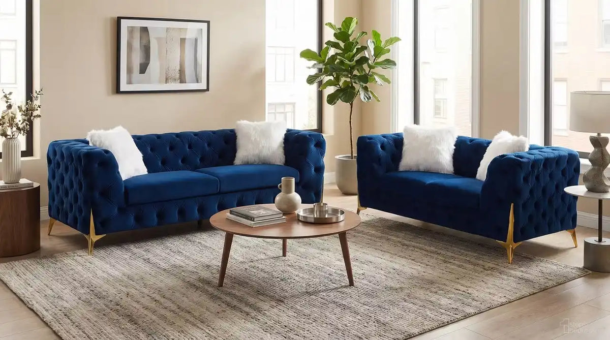Premier Home Sheila Ensemble Salon 2 Pièces en Velours Bleu Marine