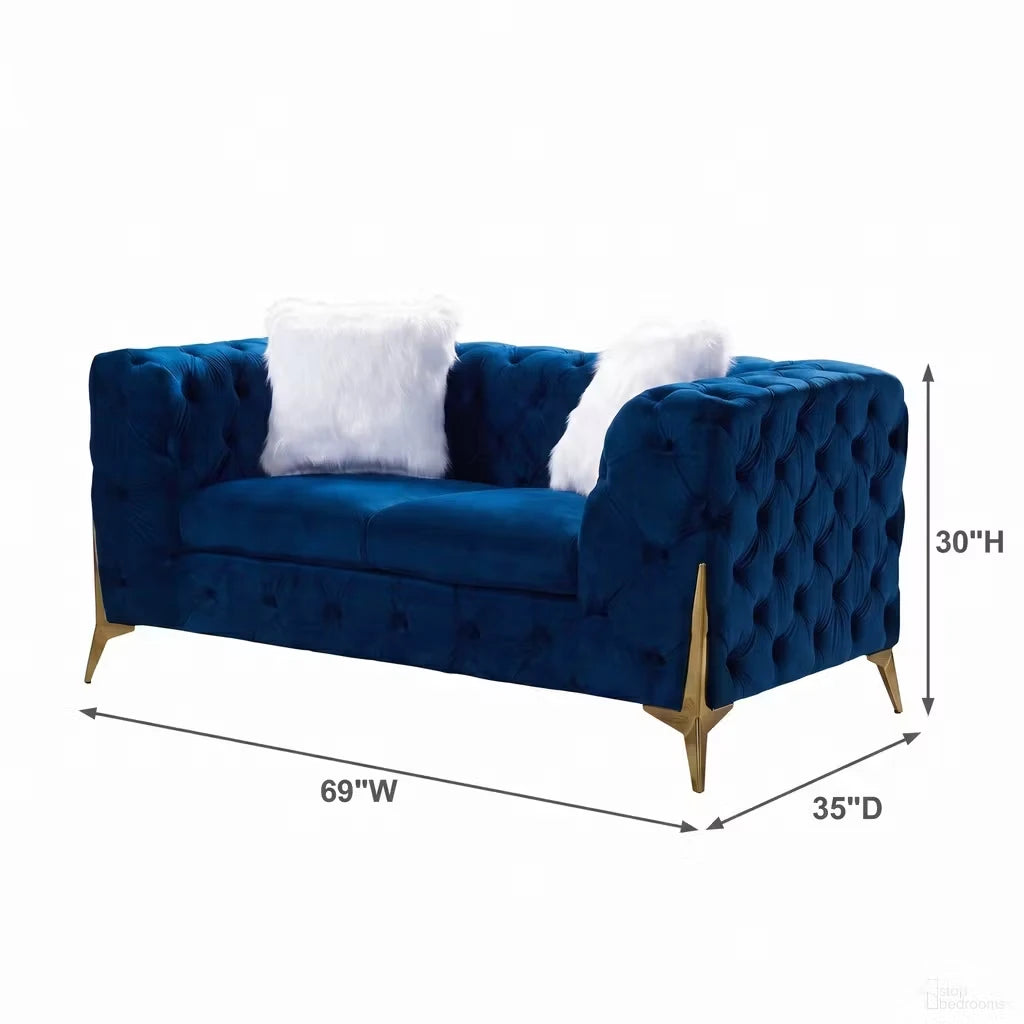 Premier Home Sheila Ensemble Salon 2 Pièces en Velours Bleu Marine
