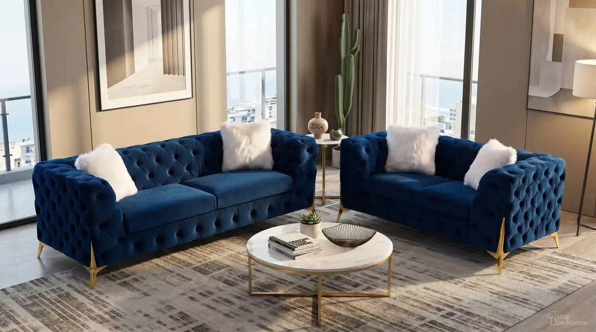 Premier Home Sheila Ensemble Salon 2 Pièces en Velours Bleu Marine
